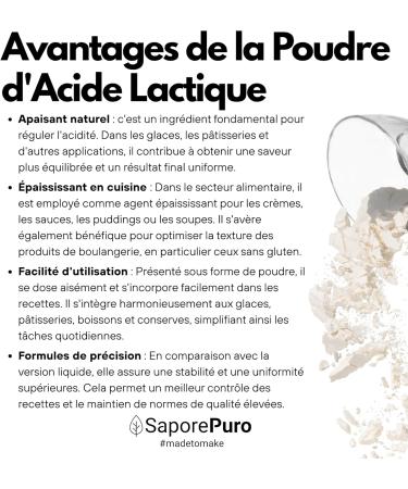 SaporePuro Acide Lactique en Poudre 200 g Qualit Alimentaire Pure Pour Boulangerie Produits Laitiers Boissons Ferment es et Usage Cosm tique - Buy Online on GoSupps.com