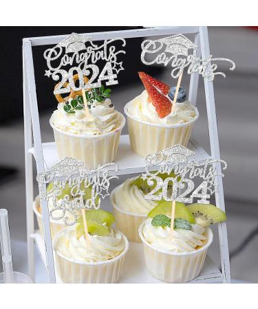 30 Pack 2023 Graduation Cupcake Toppers Glitter Grad Cap Cupcake Picks for 2023 Graduation Theme School Party Cake Decoration Supplies Silver congrats (30 pcs) Silver - Buy Online on GoSupps.com