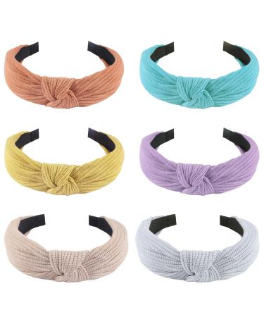 GAFATORY 6 Pack Headbands for Women Girls Knotted Headband Wide Top Knot Turban Hair Bands Fashion Turban Knitted Head Band Vintage Hair Accessories Color 2