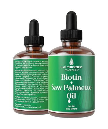 Biotin + Saw Palmetto Oil - Hair Growth Serum For Hair Thickening + Moisturizing. Vegan Hair Growth Oil Scalp Treatment For Women  Men with Dry  Frizzy  Weak Hair and Hair Loss. 1oz 1 Fl Oz (Pack of 1) - Buy Online on GoSupps.com