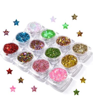 12 Colors Body Glitter Gel Set Ong-Lasting Holographic Glitter Suitable for Face Eyes Festival Makeup Glitter Fragments Combination