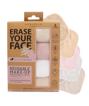 ERASE YOUR FACE Face Reusable Makeup Removing Cloths With Friendly Packaging By Danielle Enterprises 4 pack D50007, ECO, 1 Count