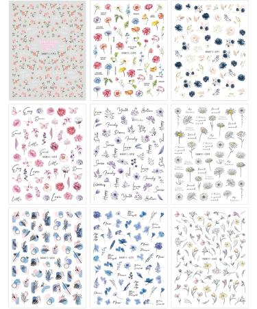 JMEOWIO 9 Sheets Spring Flower Nail Art Stickers Decals Self-Adhesive Colorful Summer Floral Nail Supplies Nail Art Design Decoration Accessories - Buy Online on GoSupps.com