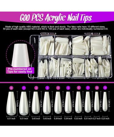 Fandamei 600 PCs Ballerina White Artificial Nails Set - Natural Long Coffin Fake Nails with Nail Files Clippers Brush & Glue - International Shipping Available - Buy Online on GoSupps.com