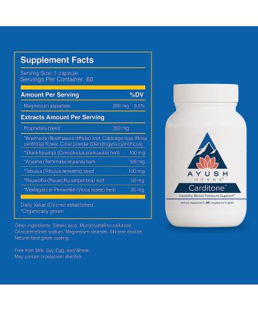 Ayush Herbs Carditone - Natural Doctor-Formulated Blood Pressure Support | Ayurvedic Herbal Supplement 60 Vegetarian Tablets - Buy Online on GoSupps.com