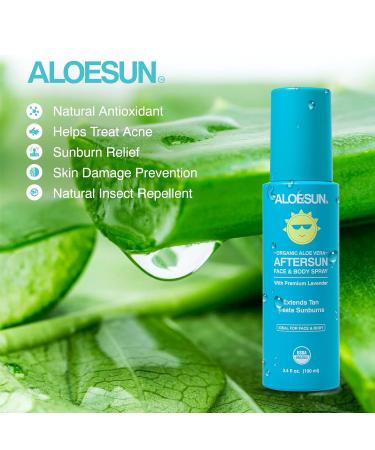 After Sun Face & Body Spray | Organic Aloe Vera Gel with Lavender Oil | Natural Sunburn Relief & Skin Moisturizer | Travel Size 3.4 Fl Oz - Buy Online on GoSupps.com