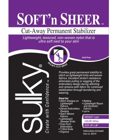 Sulky Of America 235-01 Cut Away Soft N Sheer Stabilizer, 20" by 1 yd, White - Buy Online on GoSupps.com