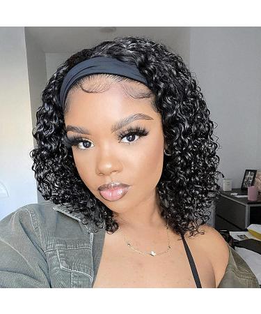 Headband Wig Water Wave Human Hair Wigs for Black Women Glueless None Lace Front Wigs Headband Wigs Human Hair Brazilian Virgin Hair Machine Made Headband Wigs 150% Density 10 Inch 10 Inch (Pack of 1) Water Wave headband wig