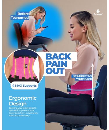Tecnomed Back Brace for Men & Women - Relief for Back Pain Herniated Disc Sciatica & Scoliosis - Breathable Lower Back Belt for Weightlifting & Posture Correction - Pink Medium - Buy Online on GoSupps.com