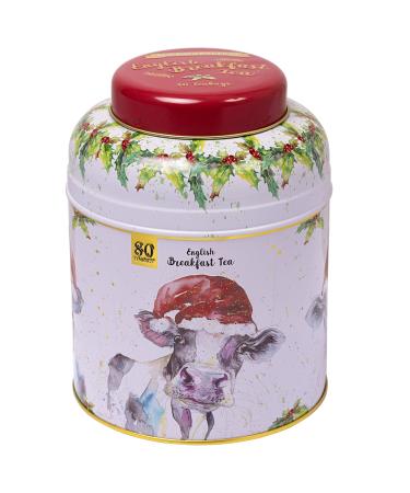 New English Teas Christmas Cow Tea Caddy with 80 English Breakfast Teabags