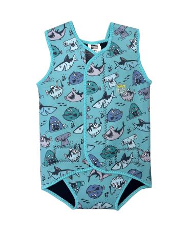 Swim Cosy Baby/Toddler Wetsuit Vest with UPF50 - Neoprene Wrap around design for Boys/Girls 0-3 years - Unicorns Dinosaurs Ducks Happy Sharks LARGE 18-30 Months