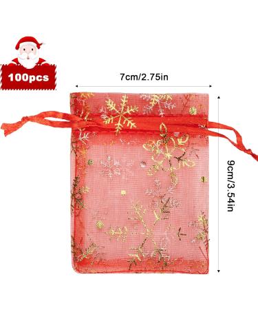 100 Pack Red Organza Gift Bags for Christmas - 7x9cm Snowflake Design with Cord - Ideal for Festive Packaging - Buy Online on GoSupps.com