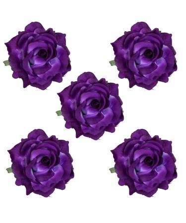 5 Pcs Big Rose Flower Hair Clips Brooch Pins Accessories for Women Girl Bridal BXH35-5 (Purple)