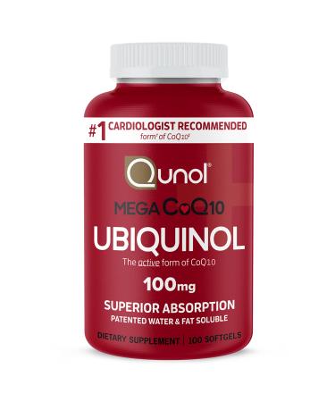 Ubiquinol CoQ10 100mg Softgels, Qunol Mega Ubiquinol 100mg - Superior Absorption - Active Form of Coenzyme Q10 for Heart Health & Healthy Blood Pressure Levels - 100 Count 100 Count (Pack of 1)