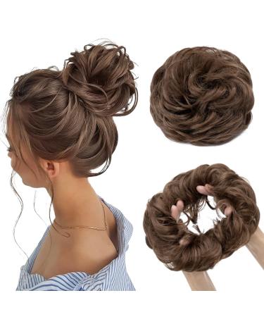 MY-LADY Messy Hair Buns Extensions Scrunchies Thick Hair Pieces Updo Wavy Curly Ponytail Donut Hair Chignons Hairpiece 55g Light Brown L Light Brown