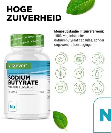 VitaminVersand24 DE Sodium butyrate 180 capsules with 600 mg Premium 90 butyric acid Pure sodium butyrate without unwanted additives Highdose vegan - Buy Online on GoSupps.com