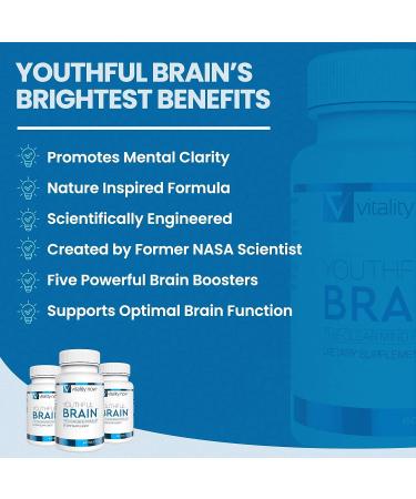 Vitality Now Youthful Brain 4-Bottle Bundle - Memory & Brain Health Support Supplement - Bacopa Monnieri, Ginkgo Biloba, B12 - 240-Day Supply - 960 Capsules - Buy Online on GoSupps.com