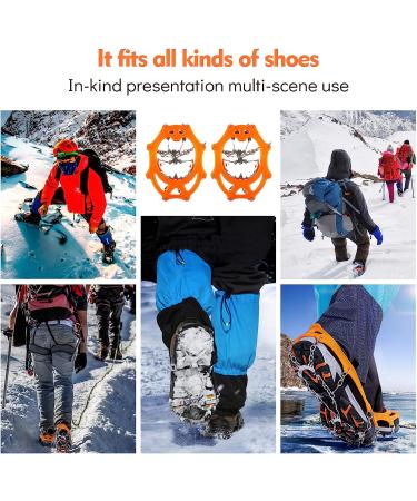 Sfee Ice Snow Grips Crampons Traction Cleats - 19 Stainless Steel Spikes - Anti Slip Shoe/Boot Footwear for Walking Climbing Hiking - Orange Medium (US 5-8) - Buy Online on GoSupps.com