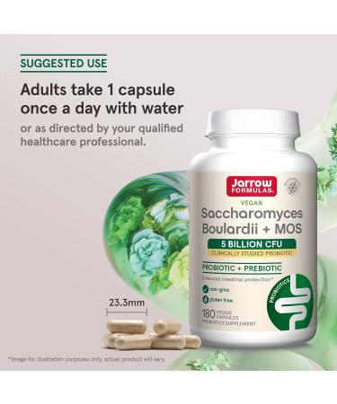Jarrow Formulas Saccharomyces Boulardii + MOS 5 Billion 180 Veggie Caps - Probiotic + Prebiotic - Intestinal Tract Support  - Buy Online on GoSupps.com