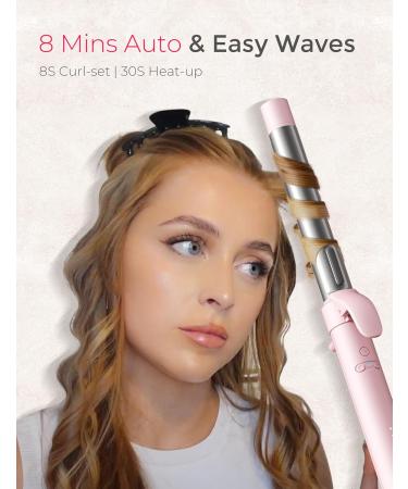 TYMO 1 Inch Rotating Curling Iron - Automatic Beach Waves Curler Tourmaline Ceramic Fast Heat-Up Ideal for Medium/Long Hair - 2024 Upgrade Pink - Buy Online on GoSupps.com