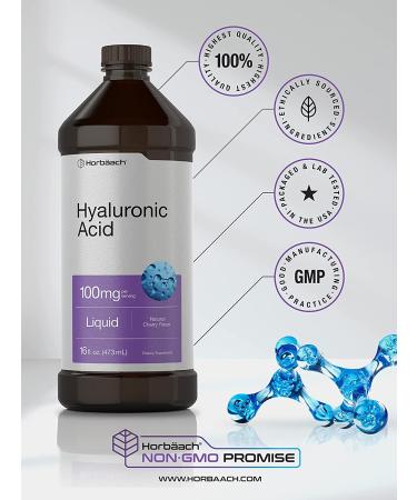 Hydrate & Nourish with Liquid Hyaluronic Acid Supplement | 100 mg | 16 oz | Cherry Flavor | Non-GMO & Gluten-Free | Horbaach - Buy Online on GoSupps.com