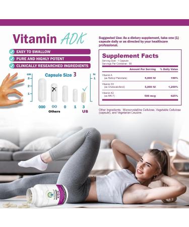 NatureGenX Vitamin ADK - Vitamin A, D3 5000 IU, K2 MK-7 Supplement for Bone Health, Heart & Immunity | 2-Month Supply (60 Capsules) - Buy Online on GoSupps.com
