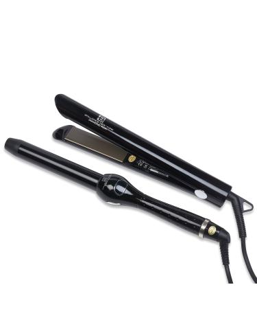 Brilliance New York Pro 1" Flat Iron & Clipless Curling Iron Duo Black