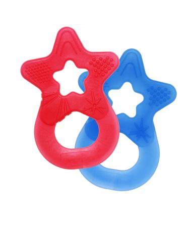 Dentistar Beißring 2 Set-Teether for Babies & toddlers from 3 months-Baby bite ring with a handle made of soft material for dental aid & massage-Made in Germany-Red & Blue