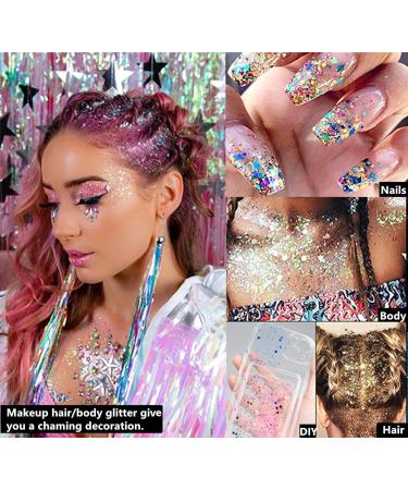 Go Ho Silver and White Body Glitter Set Singer Concerts Face Glitter Gel Makeup Holographic Long Lasting Chunky Sequins Glitters for Eye Lip Hair Nails Festival Rave Accessories White+ Silver - Buy Online on GoSupps.com