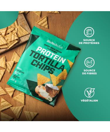  BioTechUSA BioTechUSA Protein Tortilla Chips | Protein Source | Oat and Pea Protein | Vegan | Preservative-Free 3 x 50g Cream and Onion - Buy Online on GoSupps.com