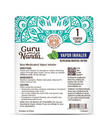 GuruNanda Vapor Inhaler Nasal Stick with Essential Oils for Soothing Relief Helps Clear Nasal Passages & Ease Stuffiness Non-Medicated 1 Count - Buy Online on GoSupps.com