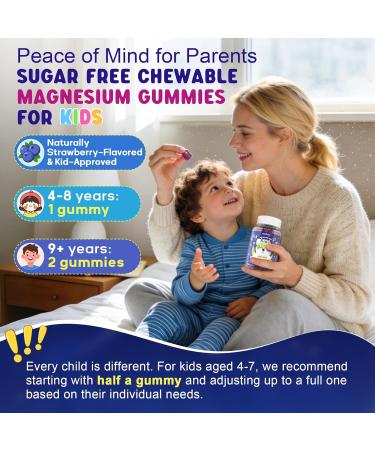 Kids Magnesium Sleep Gummies Sugar Free Magnesium Glycinate Malate & Citrate w/Saffron GABA L-Theanine & Herbs No Melatonin - Natural Bedtime Calm & Sleep Aid for Relaxation Brain Muscle 2Pack - Buy Online on GoSupps.com