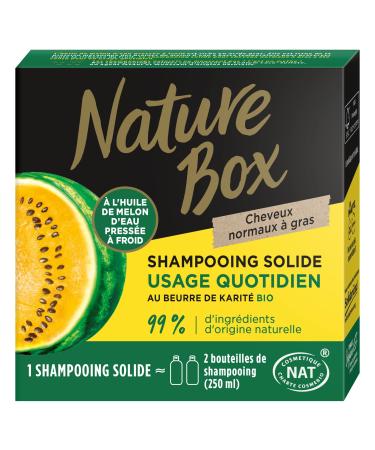 Nature Box Daily Use Solid Shampoo for Normal to Oily Hair Vegan Shampoo with Cold-Pressed Watermelon Oil 99% Natural Ingredients 85 g