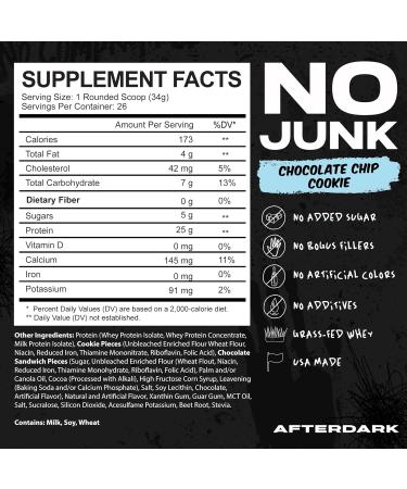 AFTERDARK AfterBites Whey Protein Powder - 25g Protein 4.5g BCAAs No Artificial Colors USA Made 26 Servings Chocolate Chip Cookie - International Shipping Available - Buy Online on GoSupps.com
