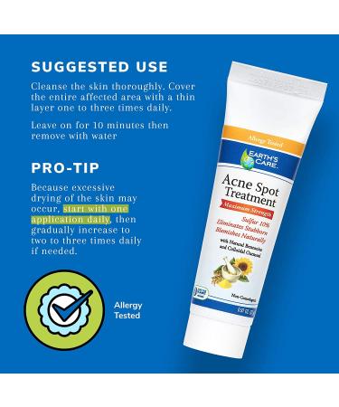 Earth's Care Acne Spot Treatment - 10% Sulfur Cream for Cystic Acne, Pimples & Blackheads (0.97 OZ) - Buy Online on GoSupps.com