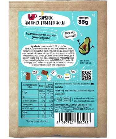 Mill & Folks Cupster Instant Smokey Tomato Soup 10pack (10x33g) | Vegan & Gluten-free - Buy Online on GoSupps.com