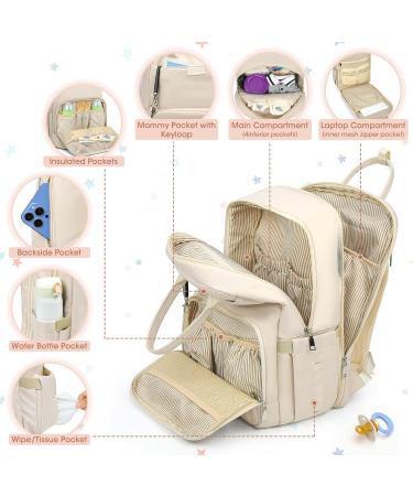 Rainsmore Large Baby Wrap Backpack Diaper Bag | Stroller Belts & Wrap Pad | Apricot Beige - Buy Online on GoSupps.com