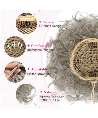 REECHO Messy Bun Hair Piece - Large Curly Wave Extensions for Women, Gray with Brown Mixed - Buy Online on GoSupps.com