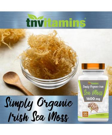 tnvitamins Organic Irish Sea Moss: 1600mg - 120 Capsules | Two Month Supplt Simply Organic Sea Moss Powder Capsules are Highly Potent and Absorbable! | Non-GMO | Made in The USA! 120 Count (Pack of 1) - Buy Online on GoSupps.com