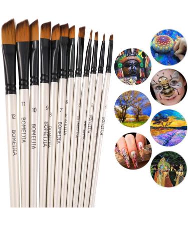 GETHPEN 12pcs Pearl White Angled Paintbrush Set - Nylon Hair Brushes for Acrylics, Watercolors, Gouache, Inks, Oil, Tempera - Angular Paint Brushes - Buy Online on GoSupps.com