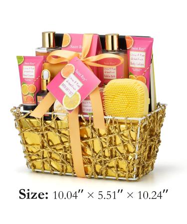 Citrus & Pink Grapefruit Spa Gift Basket for Women - 16 Pcs Self Care Kit including Bubble Bath, Massage Oil, Bath Salt, Bath Bombs - Luxury Birthday Gift - Buy Online on GoSupps.com