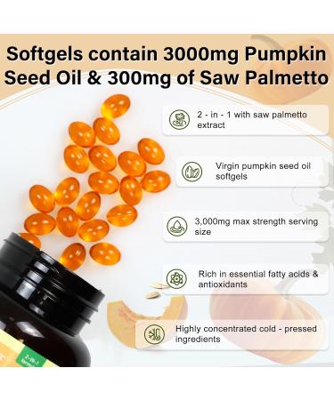 Oeaqeff Pumpkin Seed Oil with Saw Palmetto Cold Pressed Capsules 2-in-1 Formula for Hair Growth Prostate & Bladder Support Heart Health | 300 Softgels Non-GMO Soy & Gluten Free (1) - Buy Online on GoSupps.com