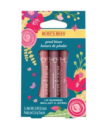 Burt's Bees Gifts 3 Moisturizing Lip Shimmer Products Petal Kisses Kissable Color Spring Set - Peony Fig & Watermelon (3 Pack)