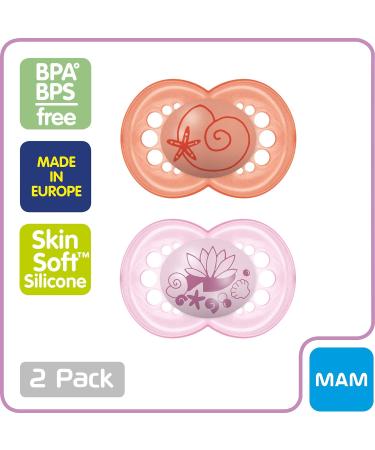 MAM Original Baby Pacifier Nipple Shape Helps Promote Healthy Oral Development Sterilizer Case 2 Pack 6-16 Months Pearl/Girl Pearl Girl - Buy Online on GoSupps.com