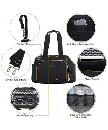 Fisher Price Quilted Diaper Bag Tote & Crossbody - Black | Insulated Bottle Pocket & Changing Pad Included - Buy Online on GoSupps.com