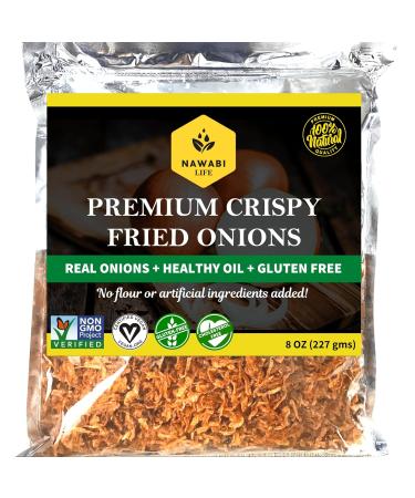 Non-Coated Crispy Fried Onions | 100% Natural (Non-GMO) | KETO Friendly | Gluten Free | No Sodium | Low Carb | Resealable Bag | By Nawabi Life (0.5 lb) 8 Ounce (Pack of 1) - Buy Online on GoSupps.com