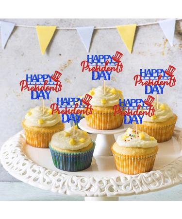 Keaziu 24 Pack Happy President's Day Cupcake Toppers Blue Red Glitter President Cupcake Picks America President Cupcake Toppers for American Patriotic Theme Party Cake Supplies Blue - Buy Online on GoSupps.com