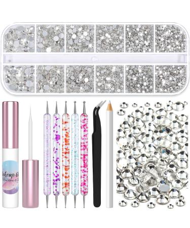 3600Pcs Face Gems Rhinestones with Makeup Glue for Rhinestone  Shynek Eye Gems Jewels Hair Rhinestone with Tweezers Dotting Tools for Face Nail Art Body Hair Eye Jewels Crafts Decoration B.clear