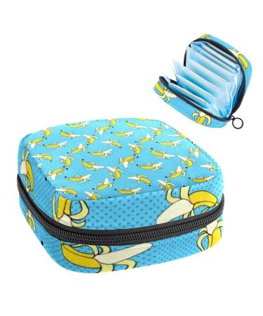 Peeled Banana Art Blue Background Sanitary Napkin Storage Bag Feminine Menstrual Cup Pouches Nursing Pad Holder Tampon Bags Portable Period Bag for Women Teen Girls 1Pcs Multi-colored 3