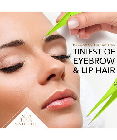 Majestic Bombay Fine Point Tweezers - Precision Pluckers for Men and Women, Ideal for Facial, Brow, and Ingrown Hair Removal - Sharp Needle Nose Design for Splinters and Ticks - Best Tweezers for Chin Hair in Green - Buy Online on GoSupps.com